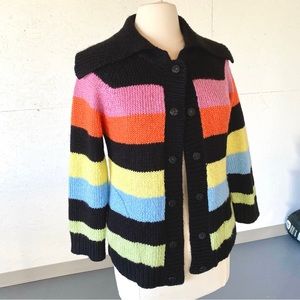 Anthropologie One Girl Who rainbow knit snap cardigan Soft with Pockets!